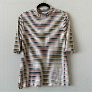 Ellie - Stripe metallic mock neck shirt